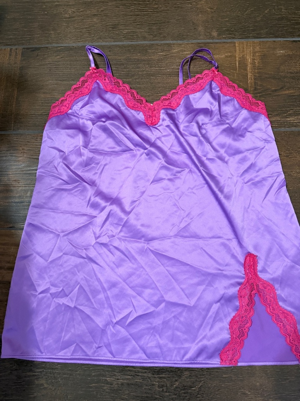 Victoria's Secret Purple Satin Slip with Pink Lace XL